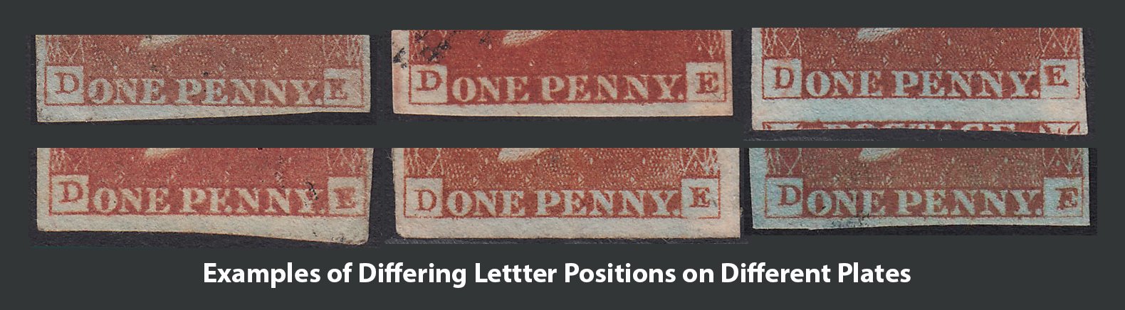 Examples of differing corner letter positions on different plates