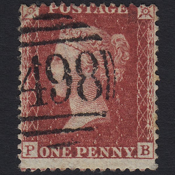 GB QV 1857 1d Rose-red (Plate 43) SG40-C10(1) PB GU Manchester 498