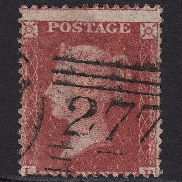 GB QV 1857 1d Deep Rose-red SG41-C10(4) FU Paisley 277 Large Misperf