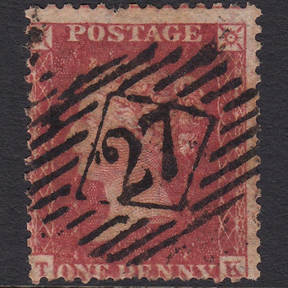 GB QV 1857 1d Deep Rose-red (Plate 52) SG41-C10(4) TK GU London IS 27