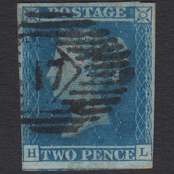GB QV 1841 2d Blue (Plate 3) SG14-E1(2) HL FU 4 Margins London IS 17