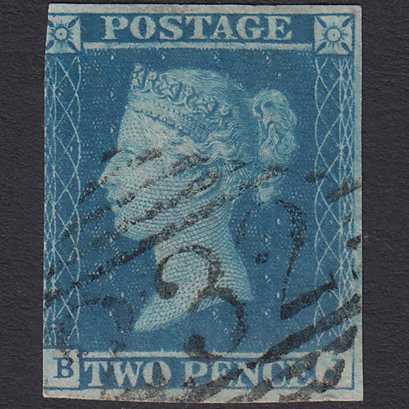 GB QV 1841 2d Blue (Plate 3) SG14-E1(2) BJ FU 3 Margins Galway 232