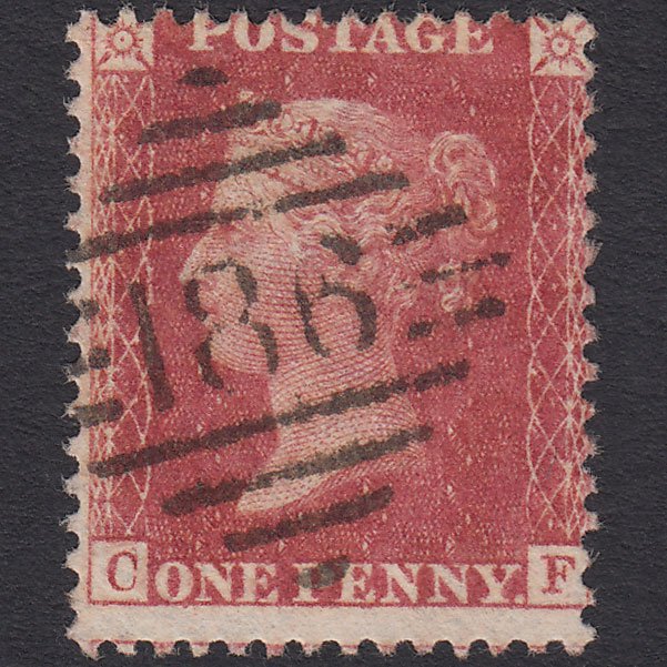 GB QV 1857 1d Rose-red (Plate 57) SG40-C10(1) CF VFU Dublin 186