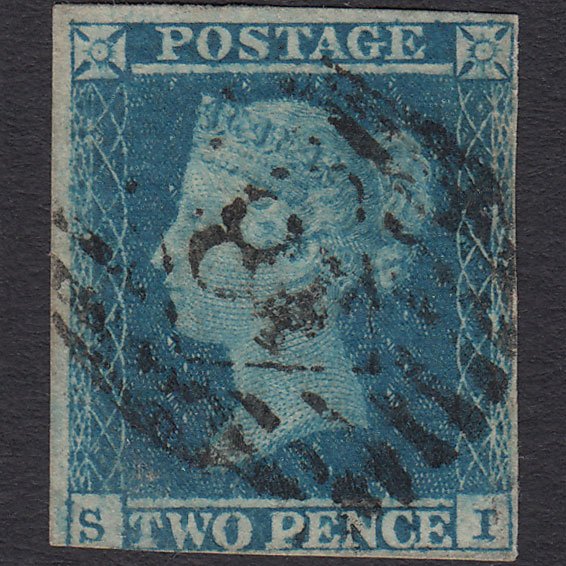 GB QV 1841 2d Blue (Plate 4) SG14-E1(2) SI GU 3 Margins London IS Cancel