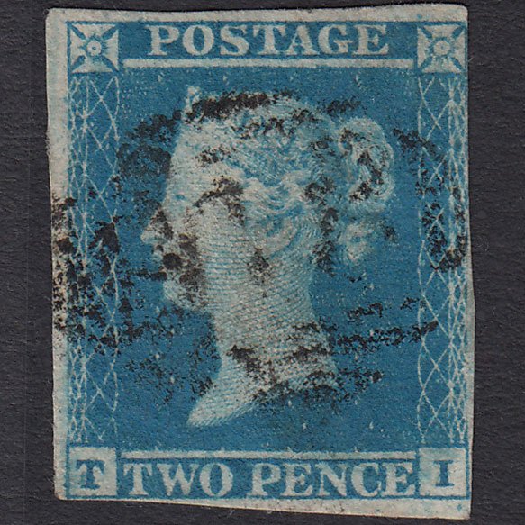 GB QV 1841 2d Blue (Plate 4) SG14-E1(2) TI FU nr 4 Margins