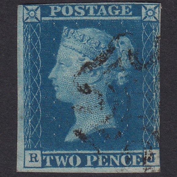 GB QV 1841 2d Blue Plate 3 SG14-E1(2) RJ FU Nr 4 Margins Maltese Cross