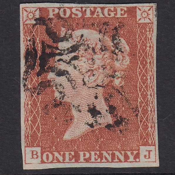 GB QV 1841 1d Red-Brown Plate 28 SG8-B1(1) BJ FU 4 Margins Maltese Cross
