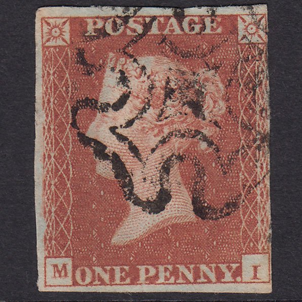 GB QV 1841 1d Red-Brown Plate 20 SG8-B1(1) MI GU 4 Margins Maltese Cross