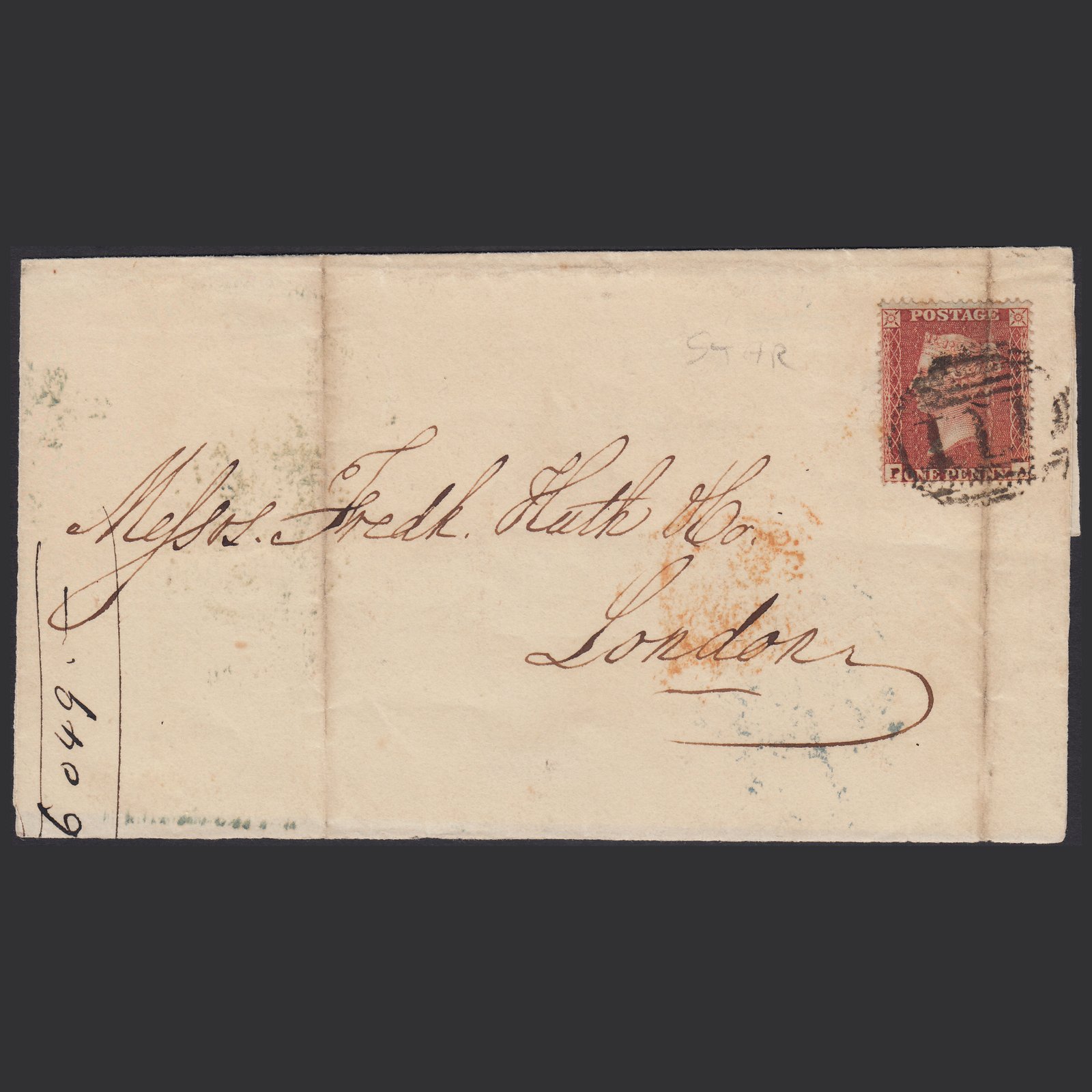 GB QV 1855 1d (Plate 4) SG21-C4(1) PA PU Bingley to London Partial Wrapper