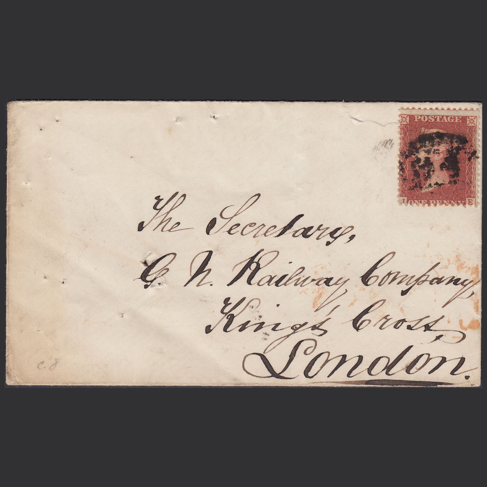GB QV 1856 1d Red-brown (Plate 24) SG29-C8(1) JE GU Boston to London Cover