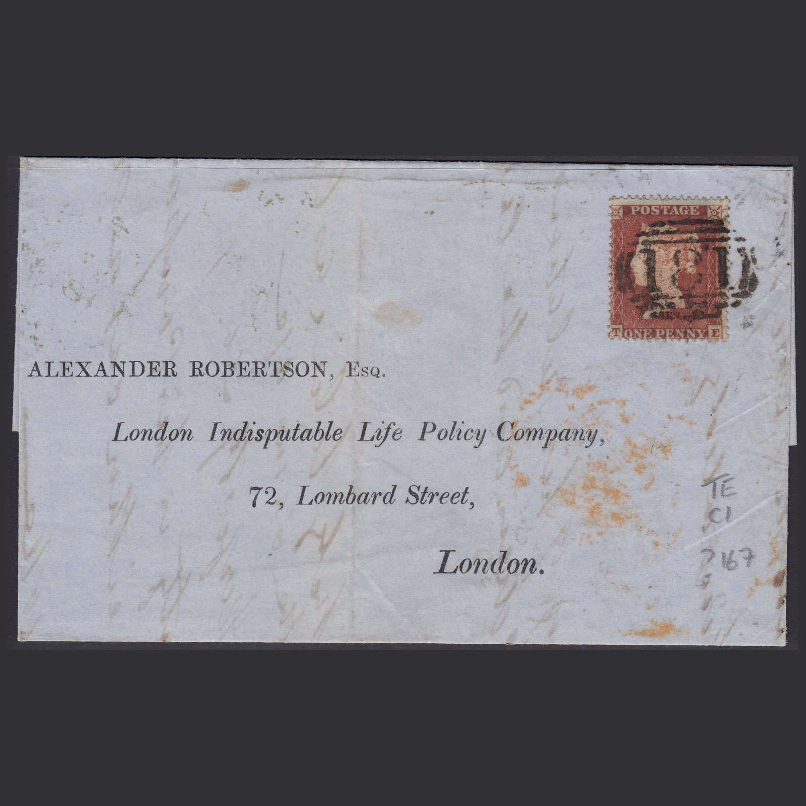 GB QV 1854 1d (Plate 167) SG17-C1(1) TE FU Abergele 181 Partial Entire