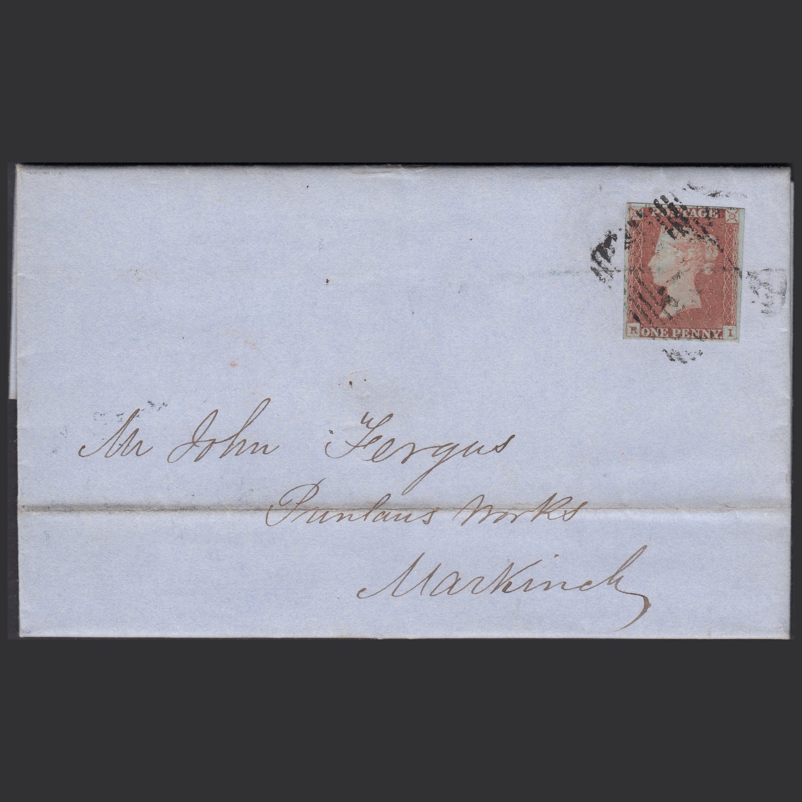 GB QV 1849 1d (Plate 80) SG8-B1(1) RI FU 4M Dunfermline to Markinch Entire