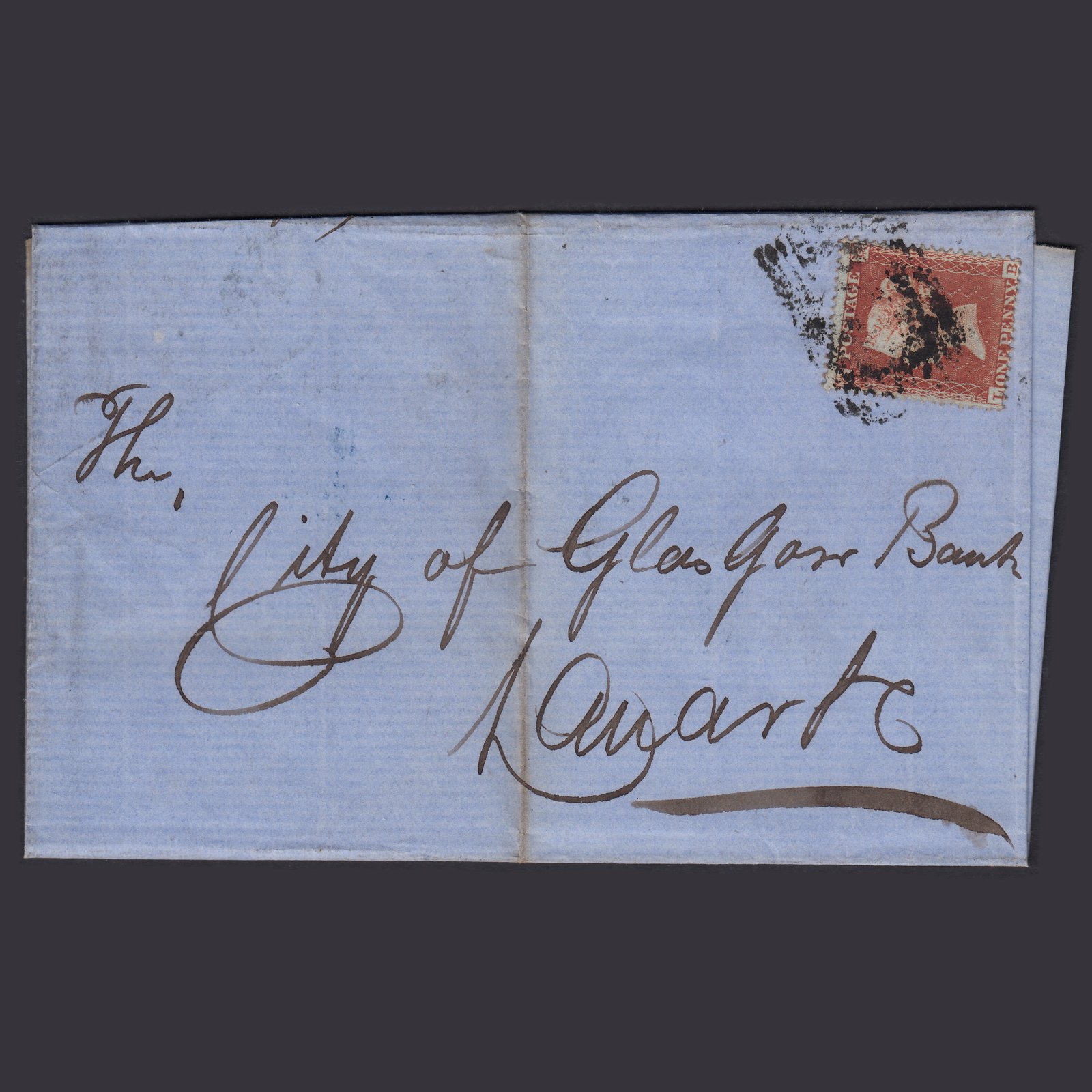 GB QV 1855 1d (Plate 163) SG17-C1(1) LB FU Motherwell to Lanark Wrapper