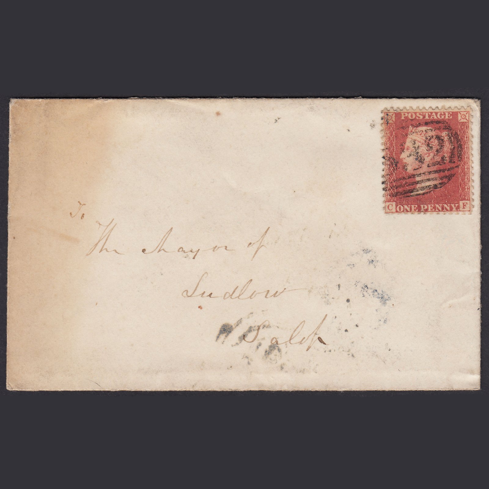GB QV 1857 1d Rose-red (Plate 47) SGC9A(3) CF GU Monmouth to Ludlow Cover