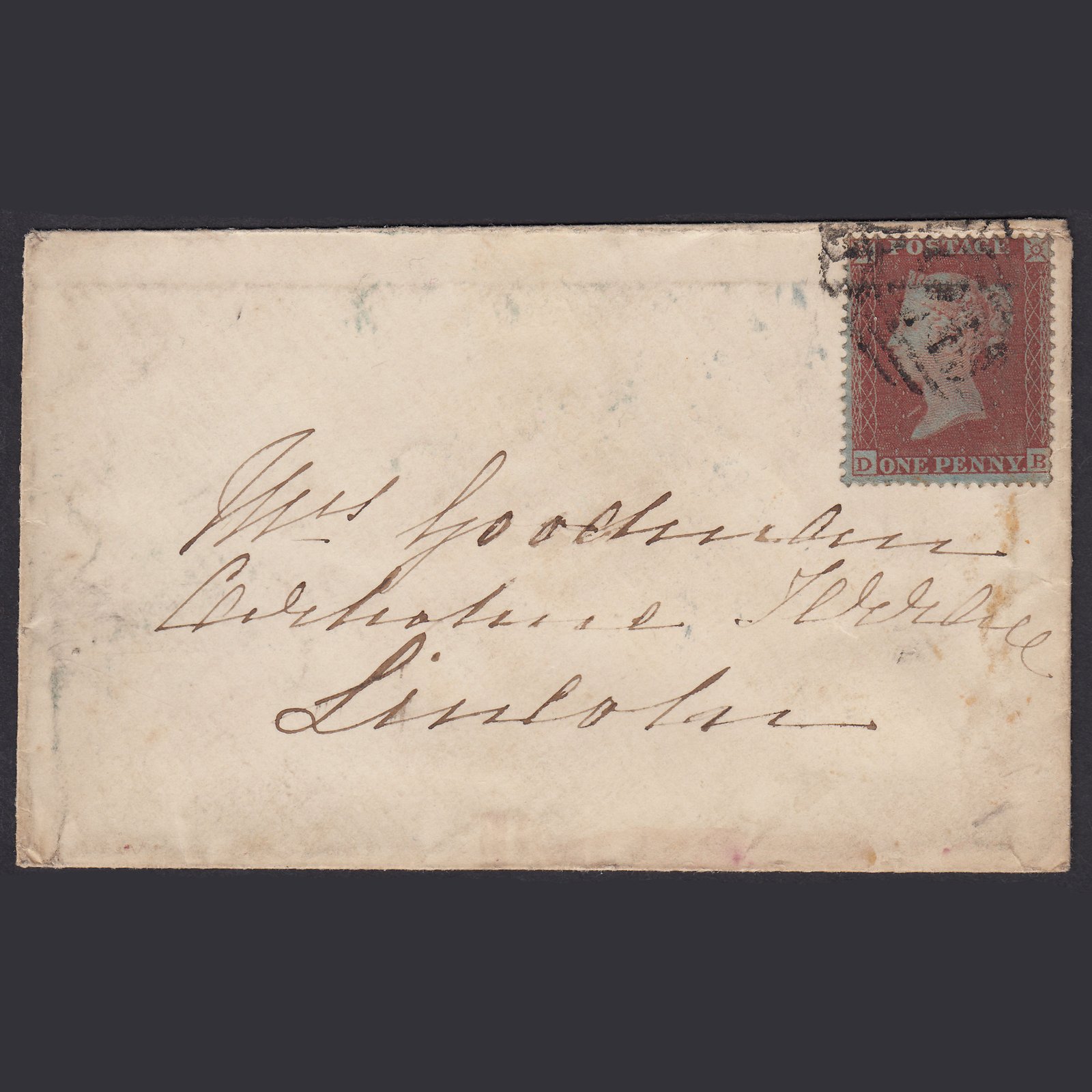 GB QV 1854 1d (Plate 173) SG17-C1(1) DB GU Melksham to Lincoln Cover