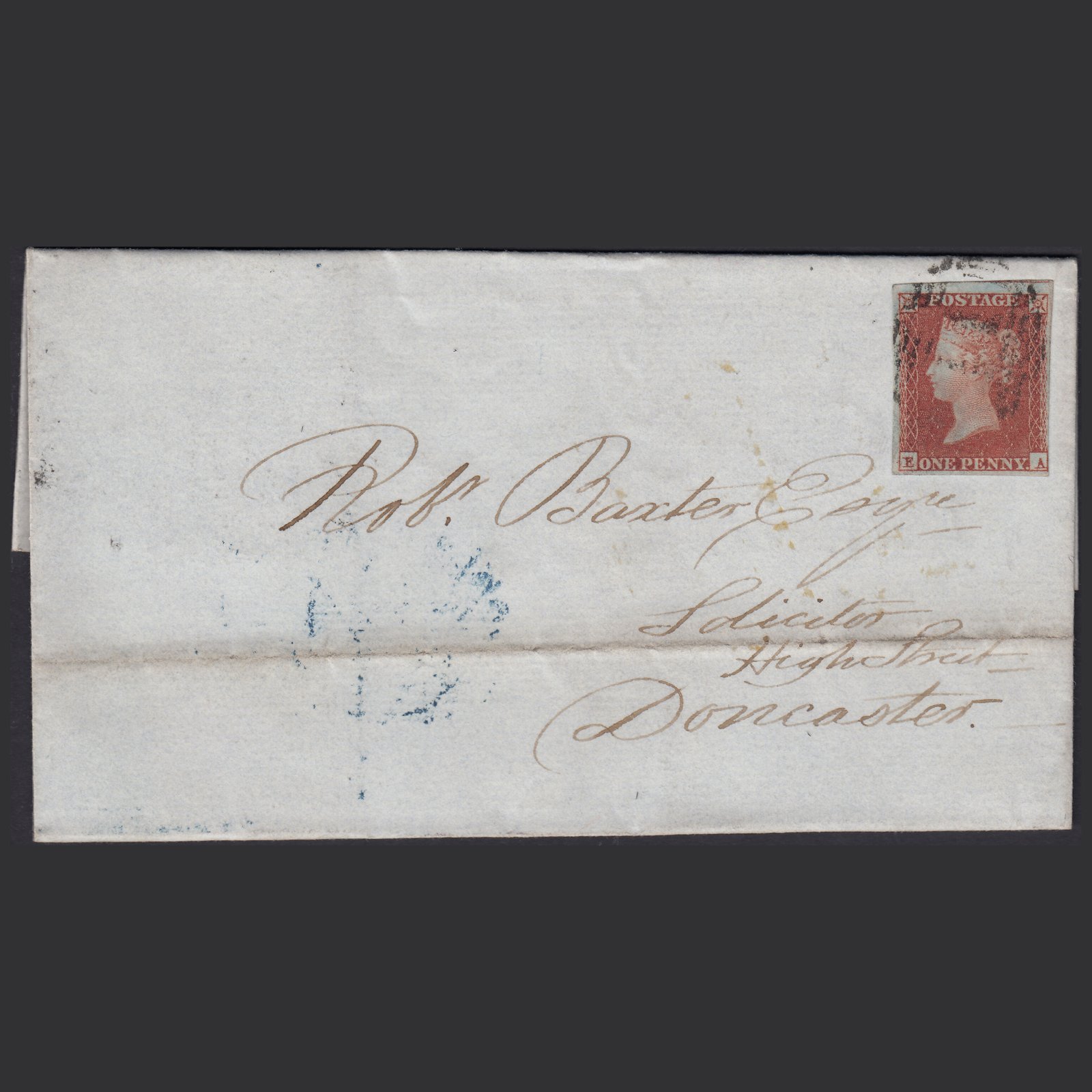 GB QV 1852 1d (Plate 127) SG8-B2(1) EA FU 4M on Wrapper Bakewell to Doncaster