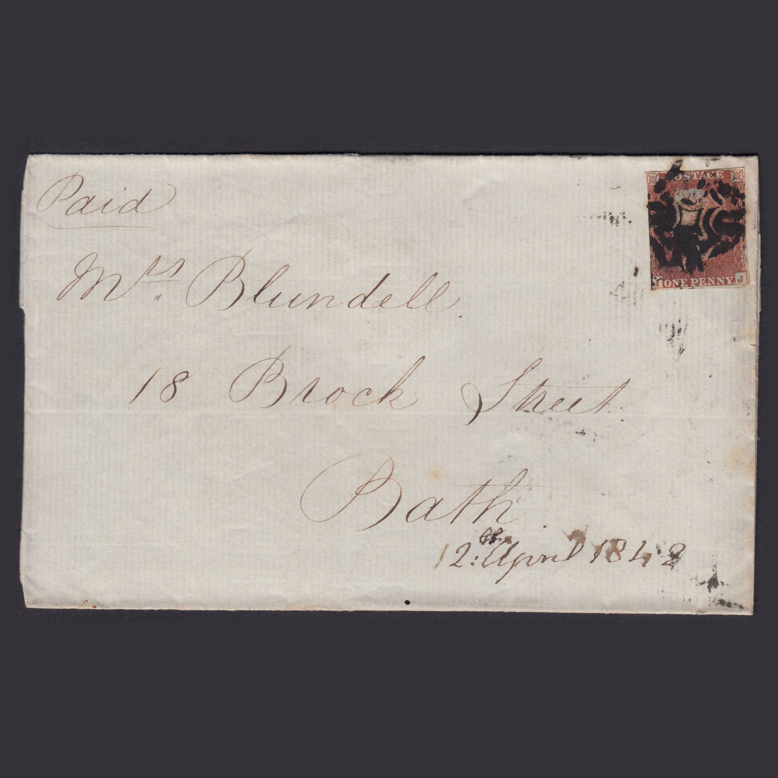 GB QV 1842 1d Red-brown (Plate 20) SG8-B1(1) IJ GU MX on Bath Entire
