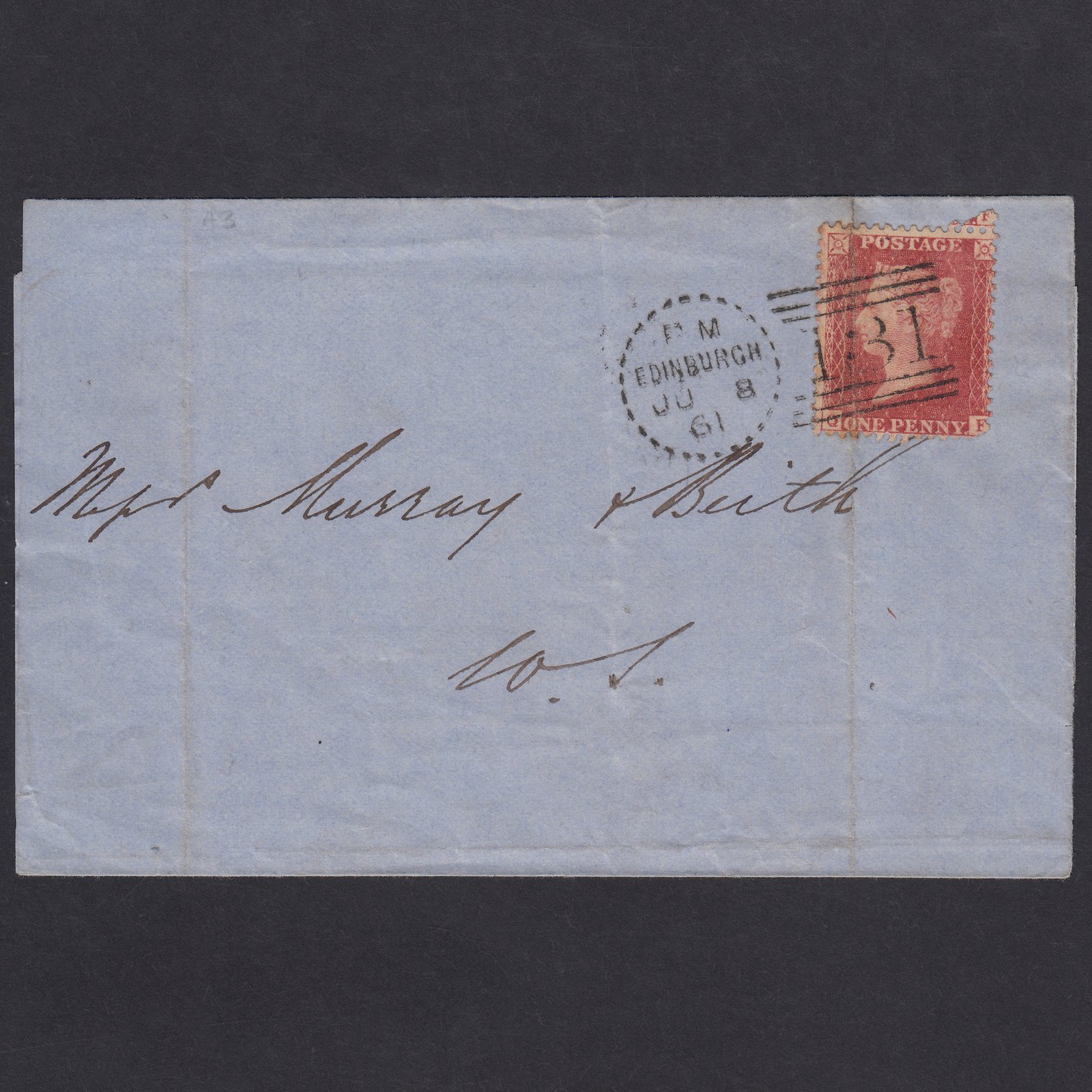 GB QV 1861 1d (Plate 64) SG40-C10(1) QF PU Edinburgh 131 on Wrapper