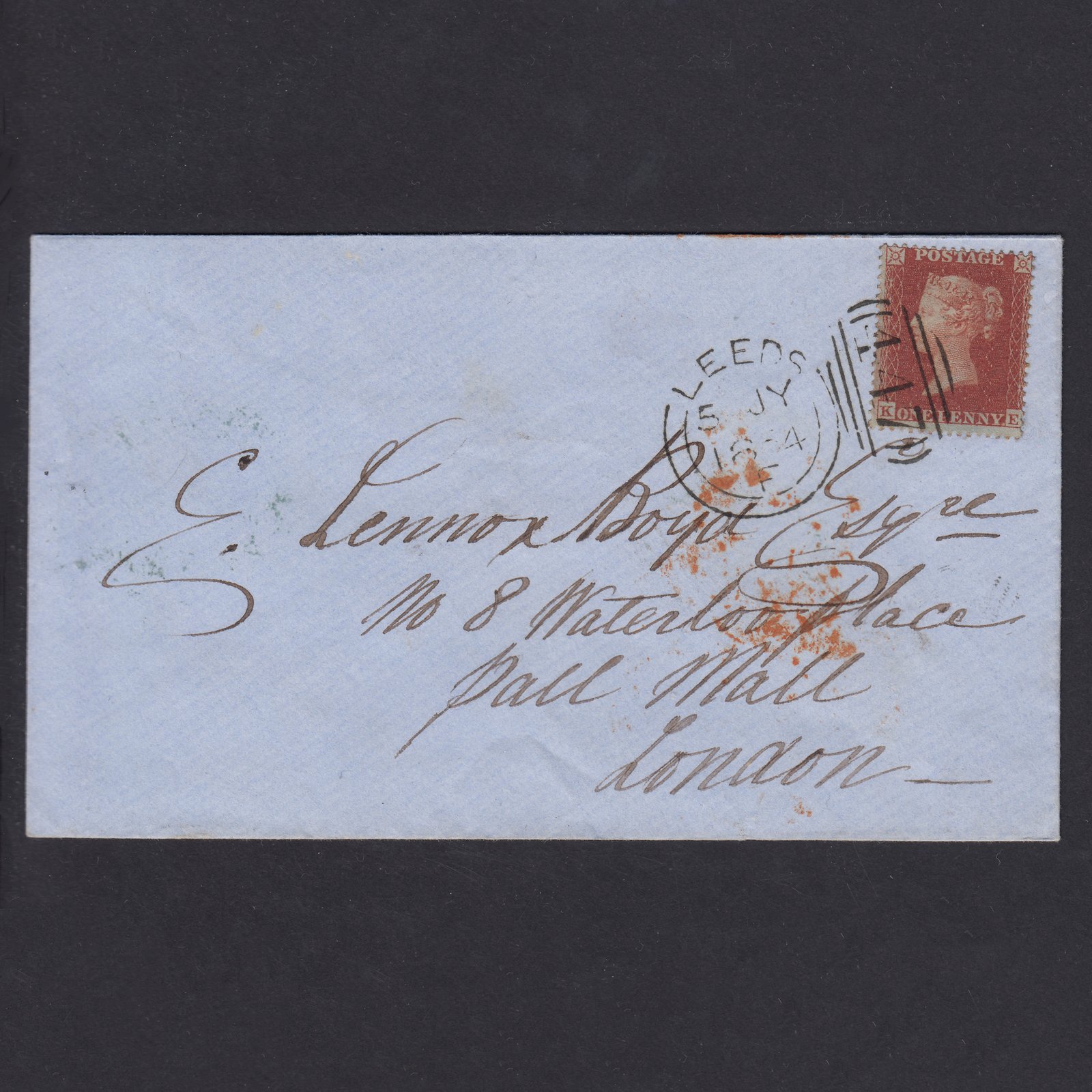 GB QV 1854 1d Red-brown (Plate 178) SG17-C1(1) KE VFU Leeds to London Cover