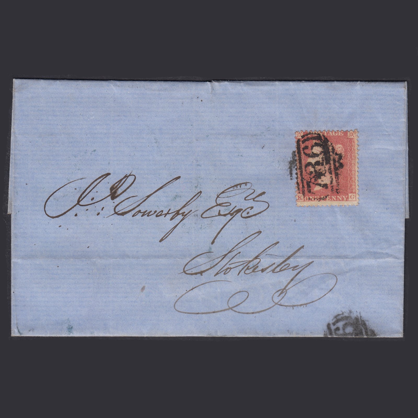 GB QV 1857 1d Rose Plate 37 SGC9A(2) KG FU Stockton to Stokeley Wrapper