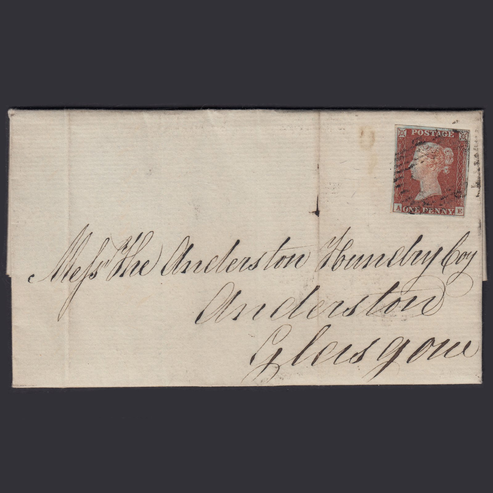 GB QV 1845 1d Pl 46 SG8-B1(1) AE VFU Missing Imprimatur Glasgow Entire