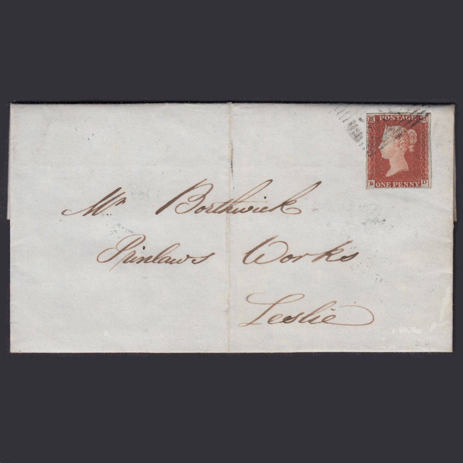 GB QV 1847 1d Pl 70 SG8-B1(1) BD VFU 4M Kirkcaldy Leslie Prinlaws Entire