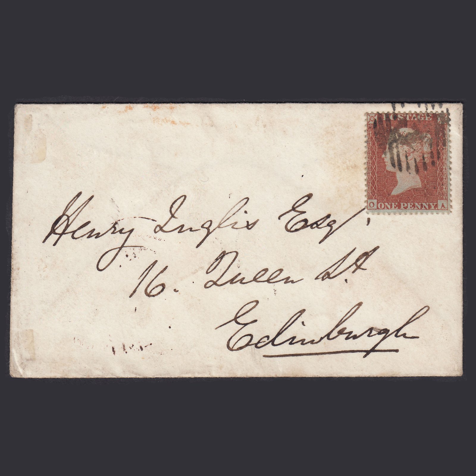 GB QV 1854 1d Archer Plate 93 SG16B-CE2 OA FU London To Edinburgh Cover