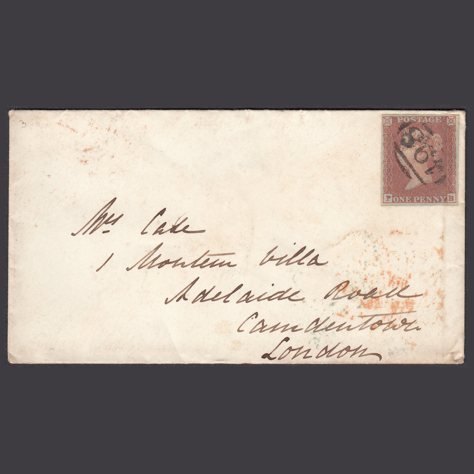 GB QV 1854 1d Plate 173 SG8-B2(1) PB FU 4M Manchester to London Cover