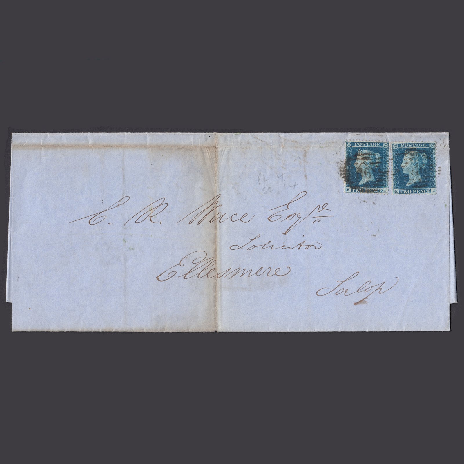 GB QV 1855 2d Blue Pl 4 SG23-F2 KI & KJ FU London Is L46 46.B On Wrapper