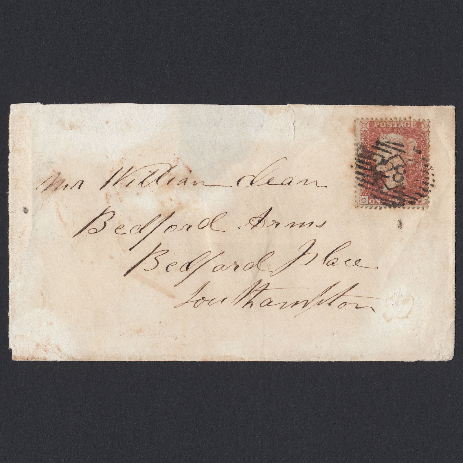 GB QV 1850 1d Red-Brown Archer Plate 97 SG16B-CE2 GI GU on 1851 Cover