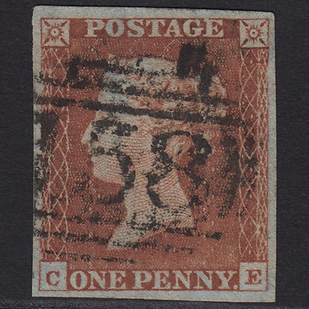 GB QV 1841 1d Red-brown (Plate 54) SG8-B1(1) CE FU 4 Margins Cambridge 158