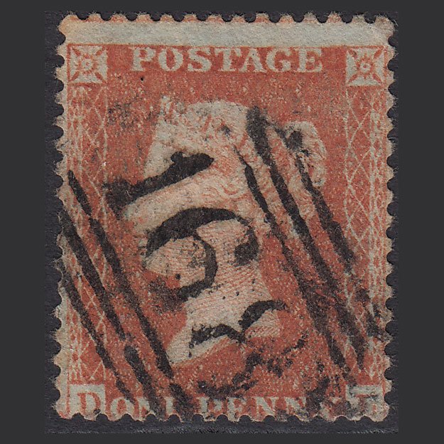 GB QV 1857 1d Orange-red (Plate 35) SGC8(7) DL GU Kidwelly 168
