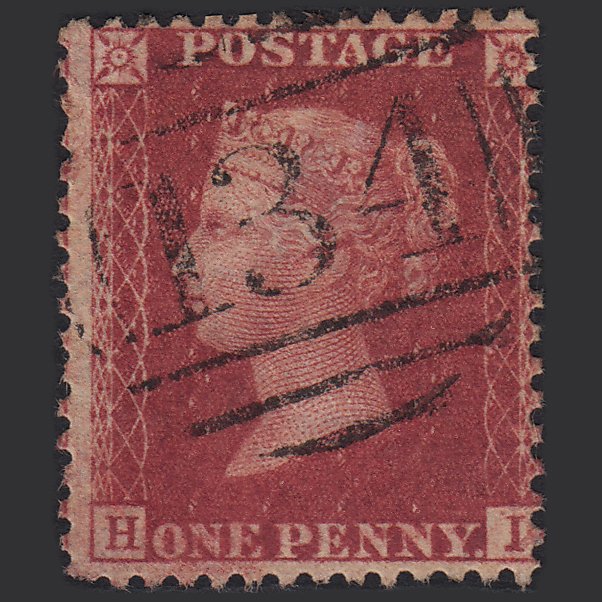 GB QV 1857 1d Deep Rose-red (Plate 47) SG41-C10(4) HI FU Bristol 134 Misperf