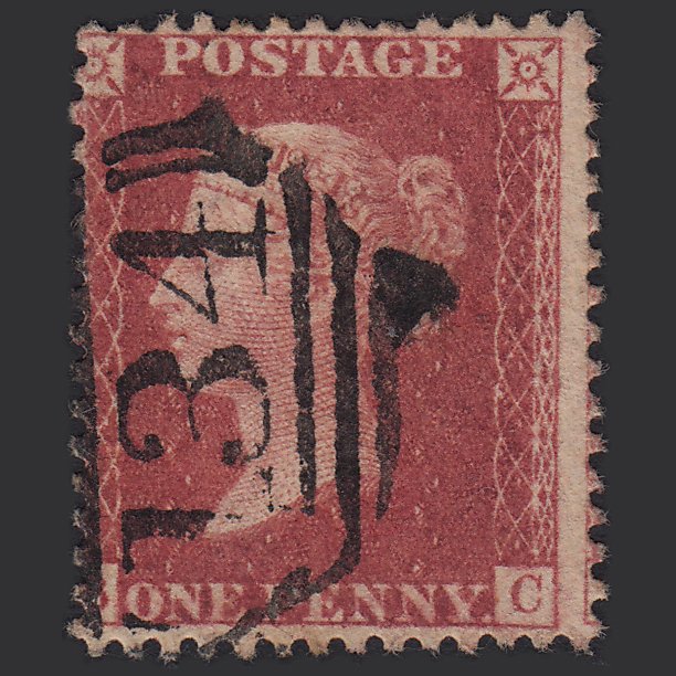GB QV 1857 1d Rose-red (Plate 67) SG40-C10(1) BC GU Bristol 134 Misperf