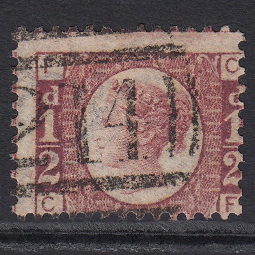 GB QV 1870 1/2d Rose-red (Plate 1) SG48-G4 CF FU Cullompton 214 Large Misperf