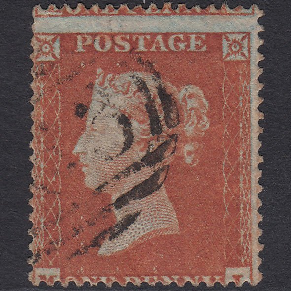 GB QV 1854 1d Orange-red SG17-C1(5) Framed Reverse M? FU Misperf