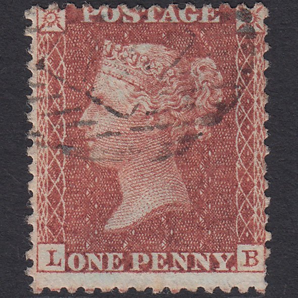 GB QV 1856 1d Red-brown (Plate 32) SG29-C8(1) LB FU London IS Cancel Misperf
