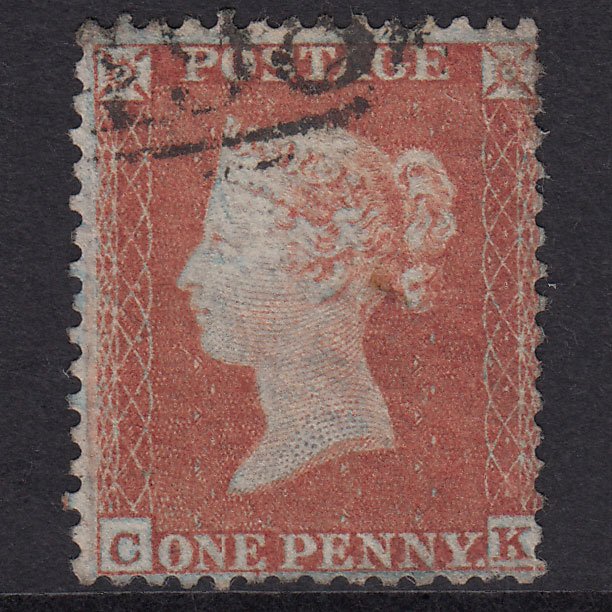 GB QV 1855 1d Plate 198 SG22-C2(1) Framed Reverse CK GU Light Cancel