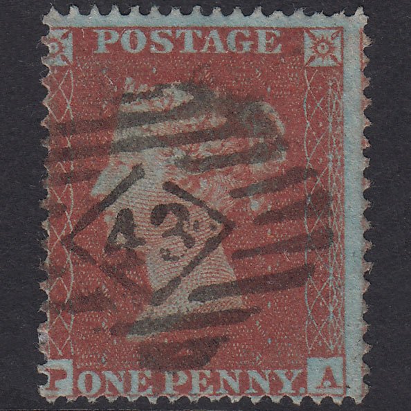 GB QV 1854 1d Red-Brown Plate 187 SG17-C1(1) PA FU London IS 43