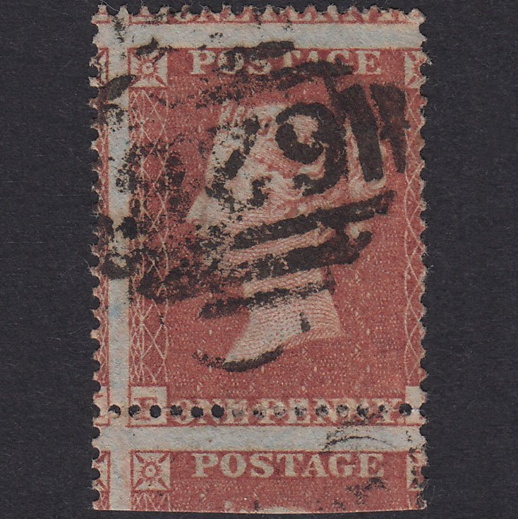 GB QV 1854 1d Red-Brown Plate R2 SG17-C1(1) FL FU Large Misperf