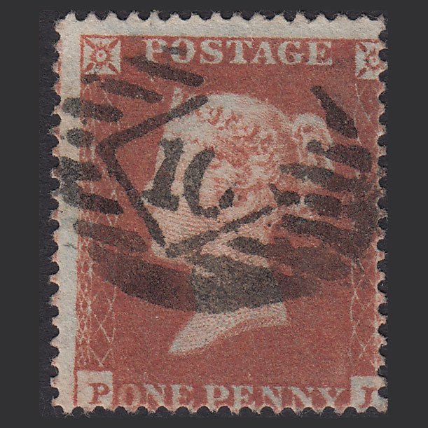 GB QV 1850 1d Red-brown Archer (Plate 93) SG16b-ce2 PI FU London IS 10