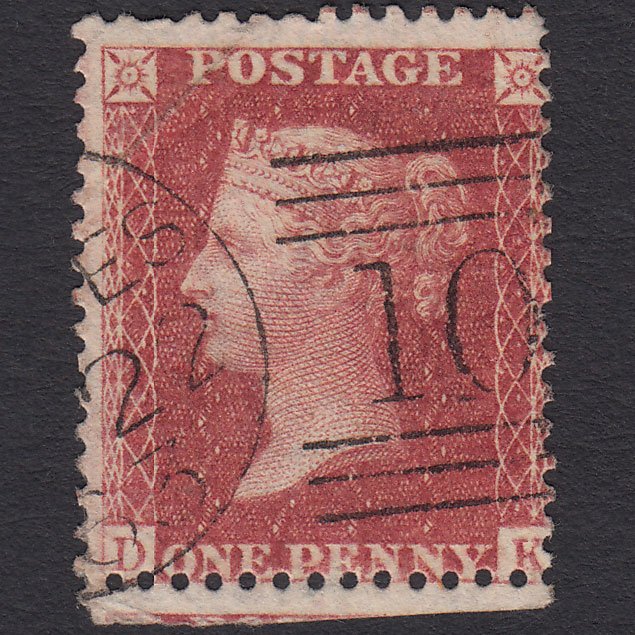 GB QV 1857 1d Rose-red Plate R17 SG40-C10(1) DK GU Dumfries 108