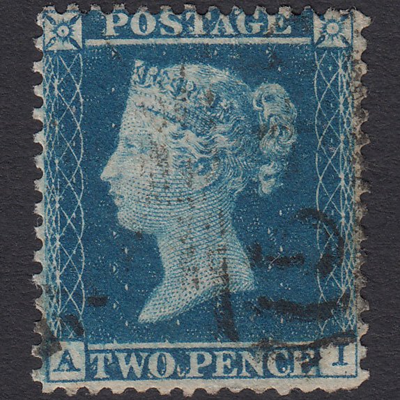 GB QV 1855 2d Blue (Plate 5) SG34-F6 AI FU Light Cancel