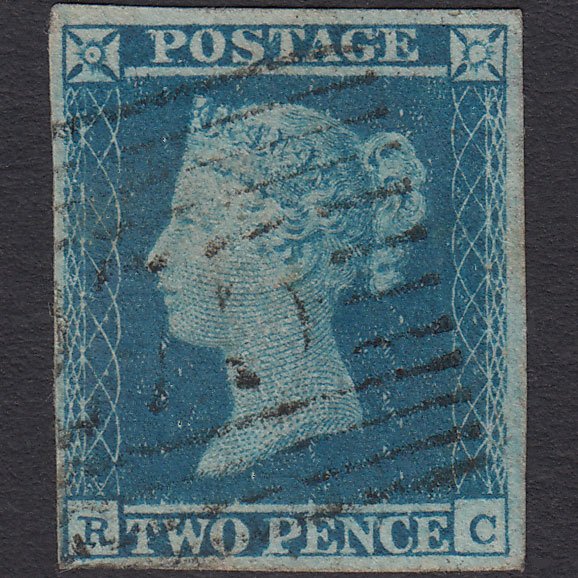 GB QV 1841 2d Blue (Plate 4) SG14-E1(2) RC FU 4 Margins Old Rain 275
