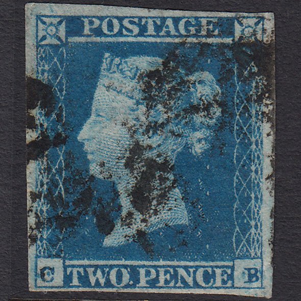 GB QV 1841 2d Blue (Plate 4) SG14-E1(2) CB FU 4 Margins