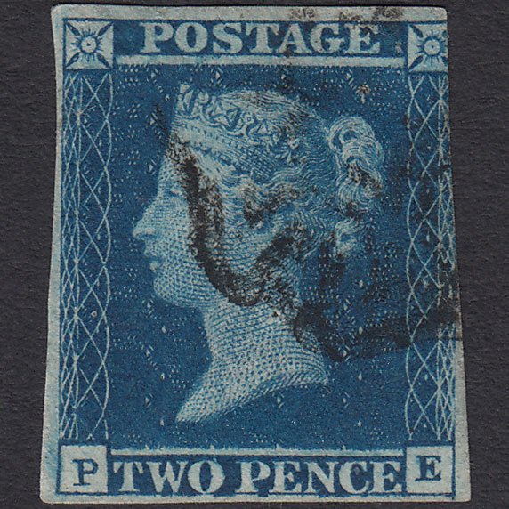 GB QV 1841 2d Blue (Plate 3) SG14-E1(2) PE GU 3m Maltese Cross Pinhole