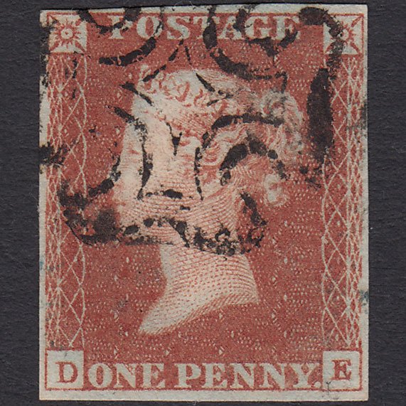 GB QV 1841 1d Red-brown (Plate 19) SG8-B1(1) DE FU 4 Margins Maltese Cross