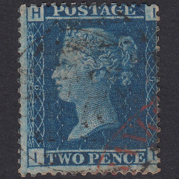 GB QV 1858 2d Blue Plate 9 SG45-G2 IH GU Red Postmark