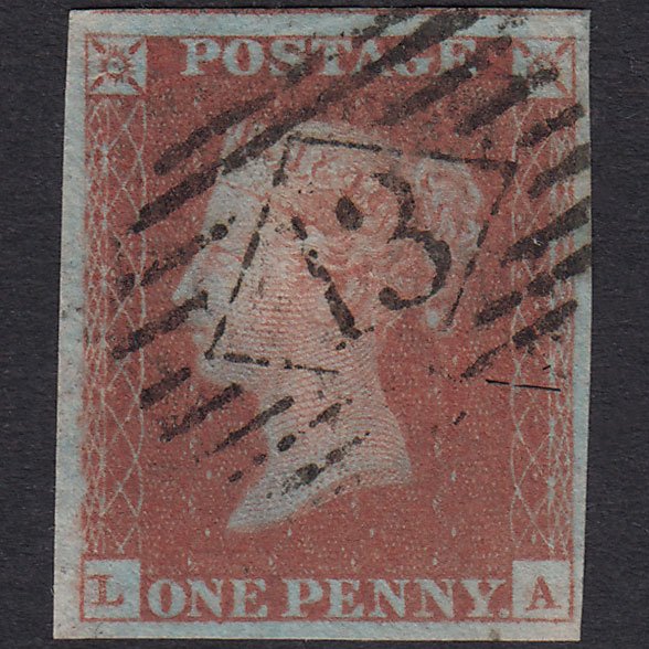GB QV 1841 1d Plate 75 SG8-B1(1) LA FU 4 Good Margins London IS 13