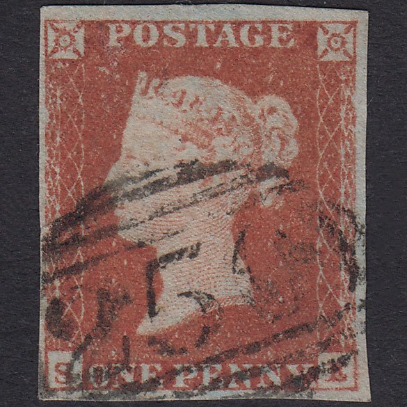 GB QV 1841 1d Red-Brown Plate 96 SG8-B1(1) SE FU 4 Margins Devonport 250
